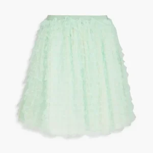 Red Valentino Green Point D’esprit Tulle Ruffle Lace Mini Skirt