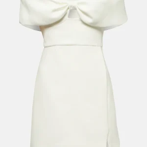 Self-Potrait White Bow Detail Off-Shoulder Crêpe Mini Dress