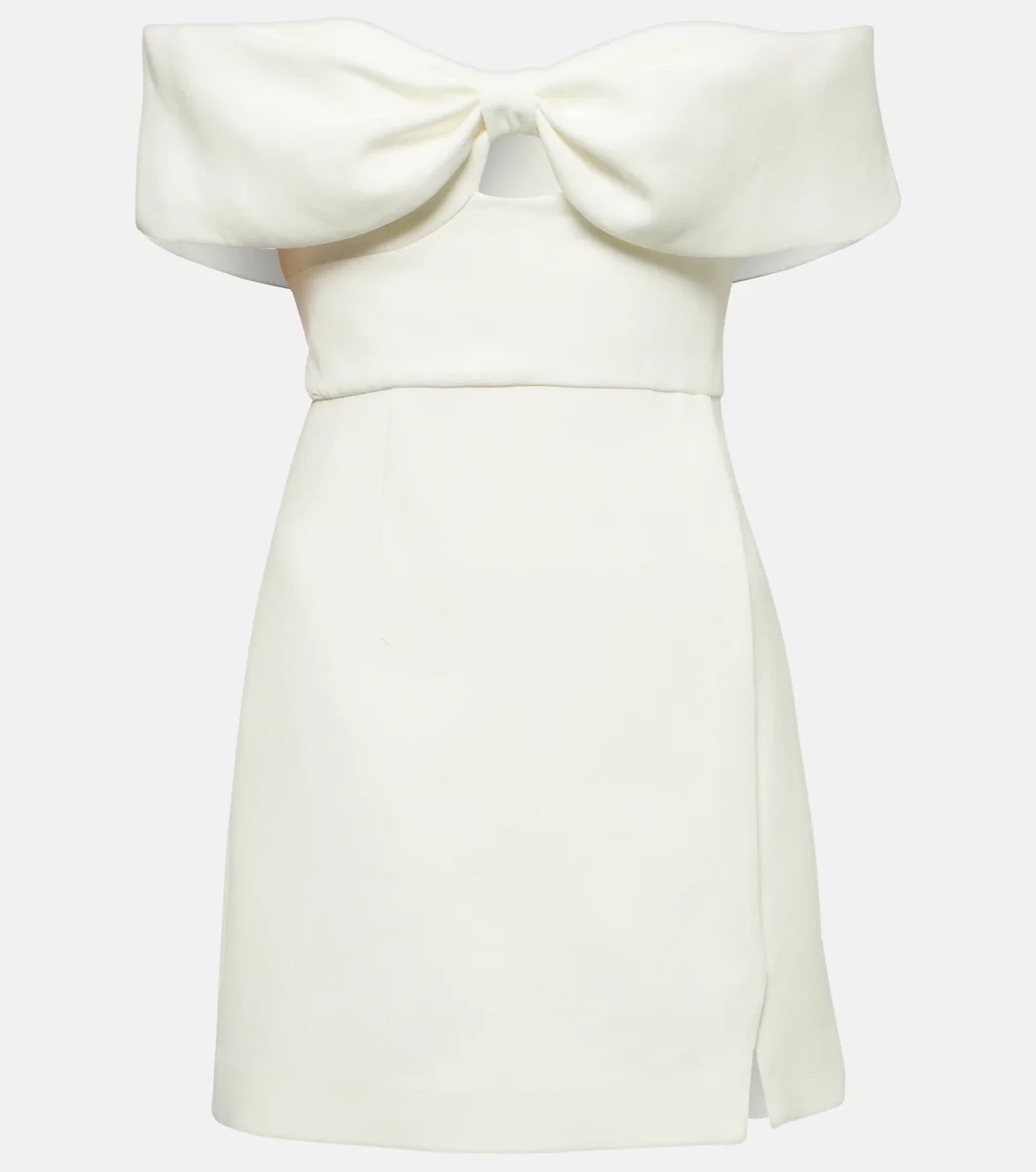 Self-Potrait White Bow Detail Off-Shoulder Crêpe Mini Dress