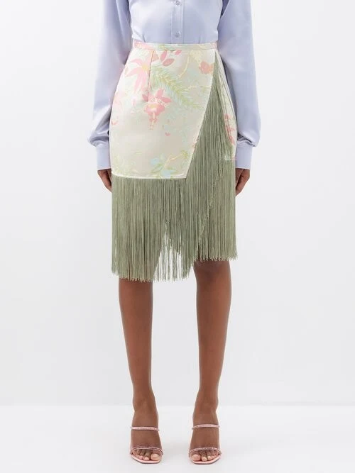 Taller Marmo Floral Oriental Jacquard Fringed Skirt - Imagen 4
