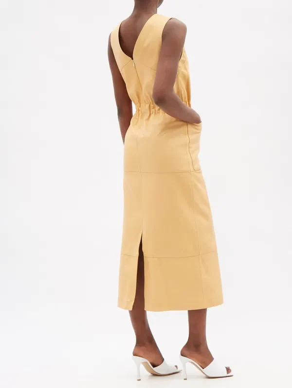 RAEY Tie-Waist Leather Tunic Yellow Dress - Imagen 4