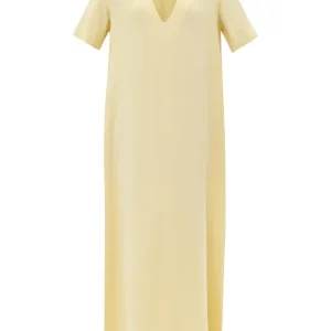 RAEY Yellow Low V-Neck Silk T-Shirt Maxi Dress