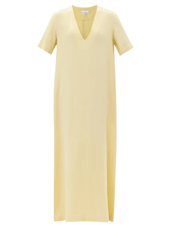 RAEY Yellow Low V-Neck Silk T-Shirt Maxi Dress