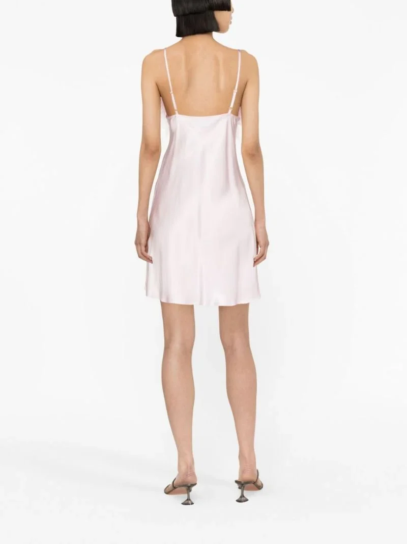 SLEEPER Boheme Pink Feather-Trim Slip Mini Dress - Imagen 3