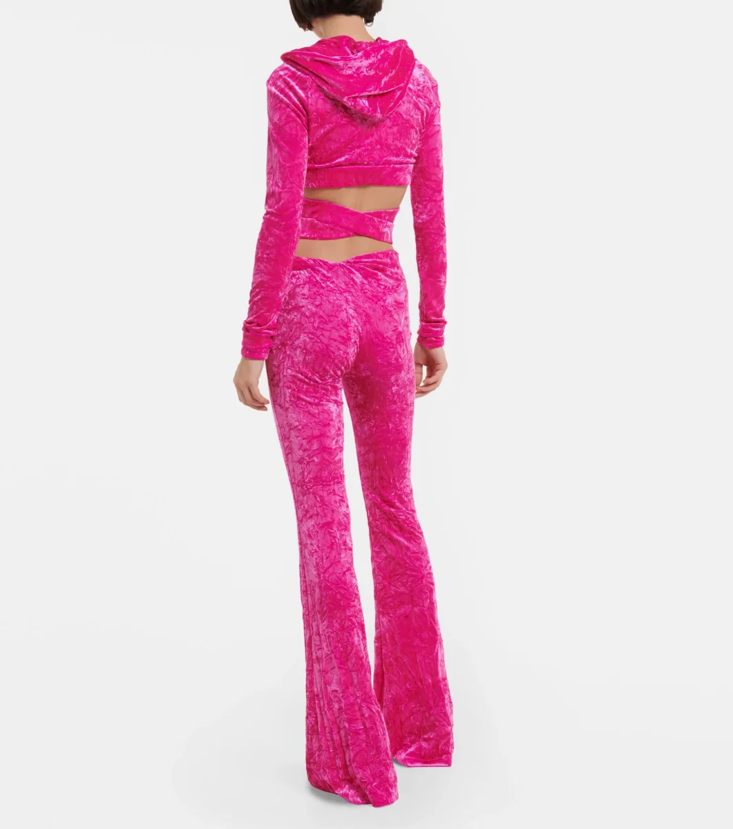 Versace Pink Crushed Velvet Gold Ring Detail Trousers - Imagen 7