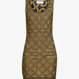 Vivienne Westwood Squiggle Print Knit Black Gold Metallic Mini Dress