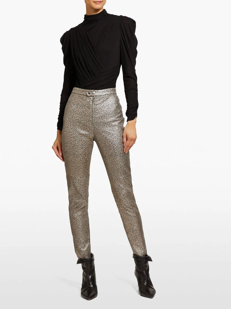 Isabel Marant Leopard Print Etienne Metallic Skinny Lambskin Leather Trousers - Imagen 7