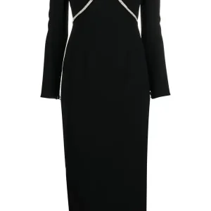 Self-Portrait Black Crepe Crystal Embellished Midi Dress