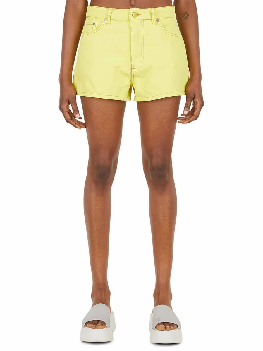 Ganni Yellow Denim Logo Shorts - Imagen 2