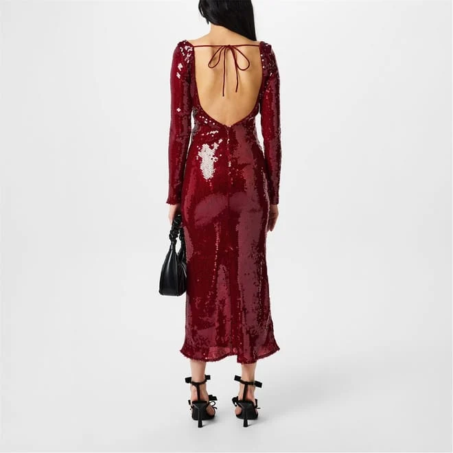 Bardot Red Sequinned Strappy Open Back Midi Dress - Imagen 8