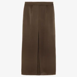 The Frankie Shop Kacey Brown Satin Split Front Midi Skirt