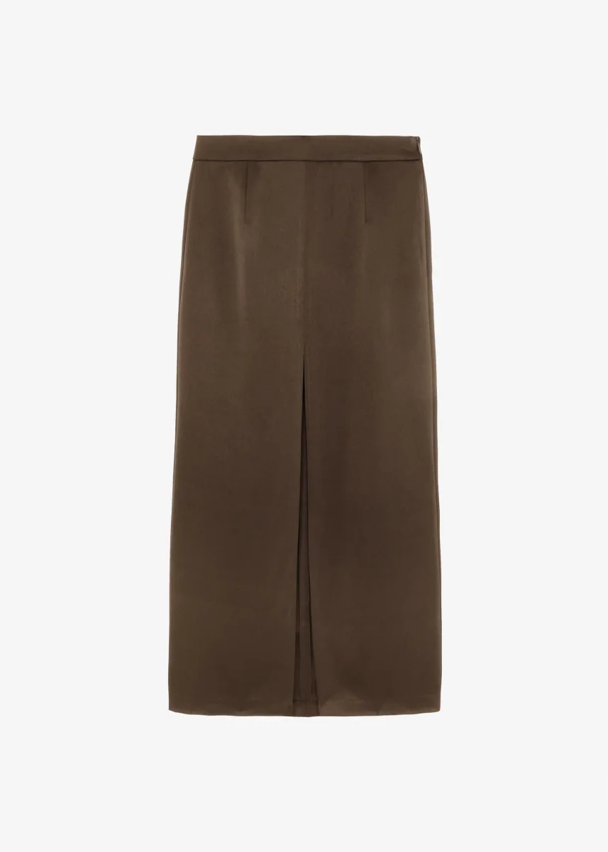 The Frankie Shop Kacey Brown Satin Split Front Midi Skirt - Imagen 2