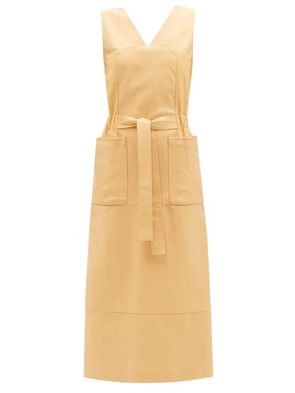 RAEY Tie-Waist Leather Tunic Yellow Dress - Imagen 2