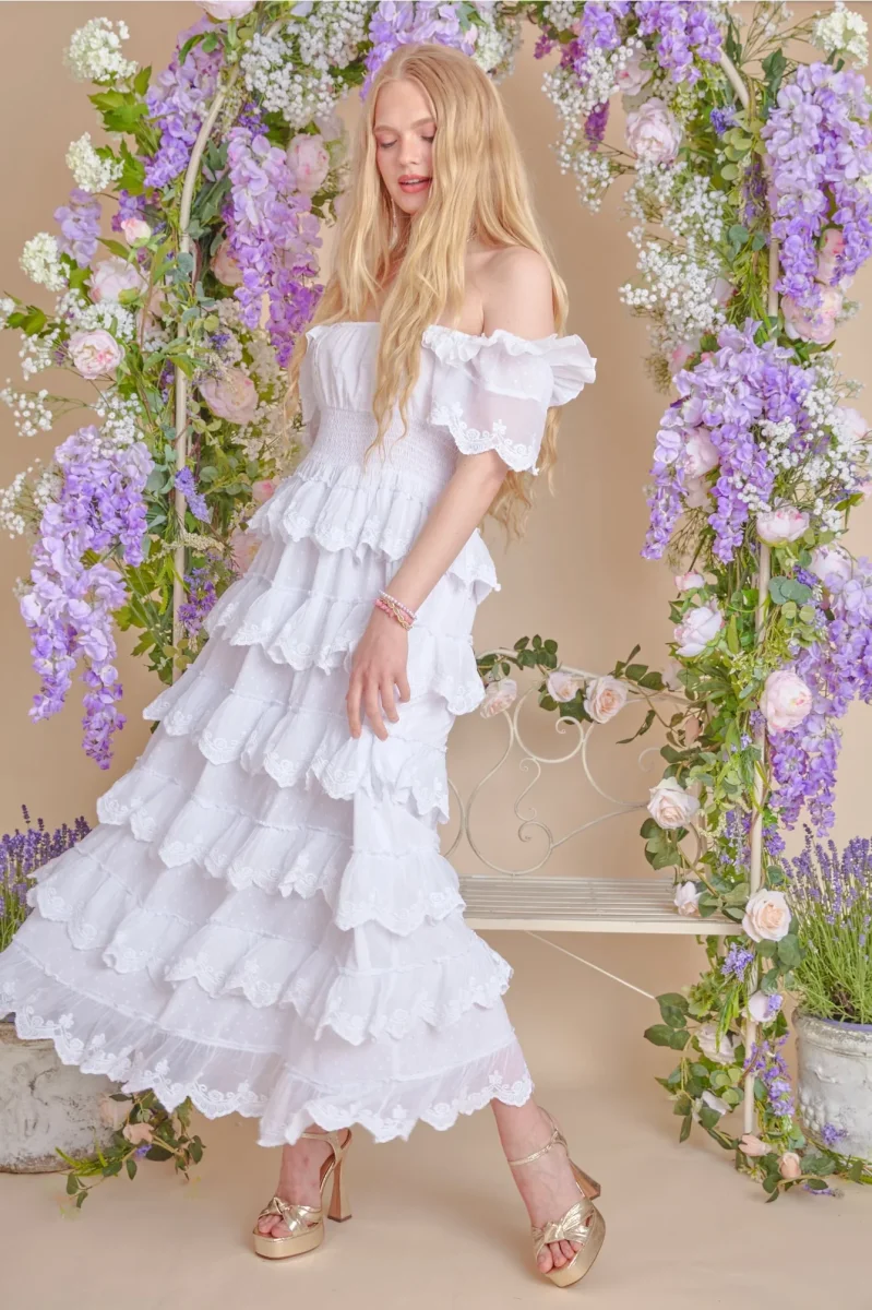 Amy Jane London White Harper Victorian Lace Tiered Maxi Dress