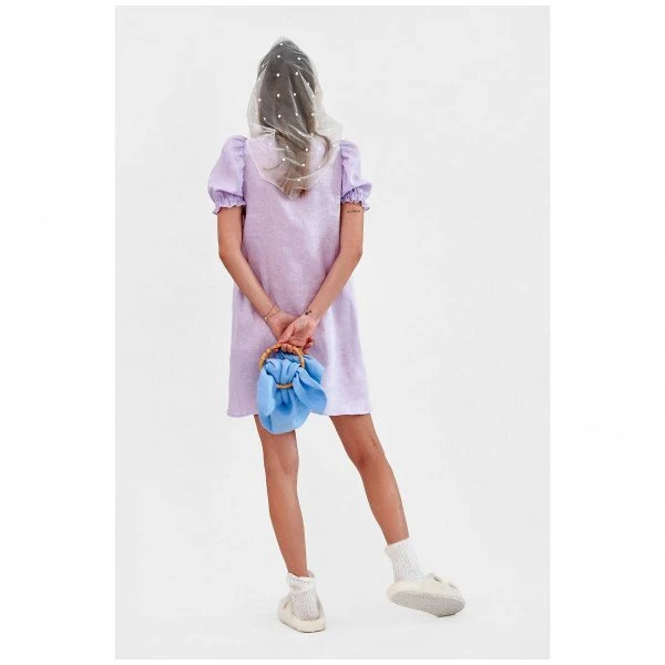 Sleeper Lavender Puff Sleeve Button-Up Brigitte Mini Dress - Imagen 8