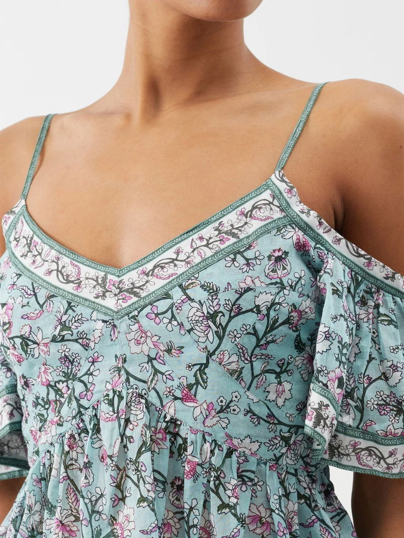Isabel Marant Etoile Garuva Off-Shoulder Cotton Blue Floral Top - Imagen 5