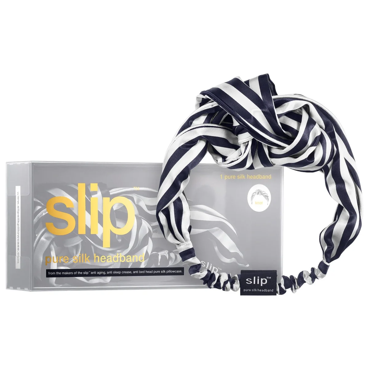 Slip Pure Silk Head Band in The Twist Navy Stripe in Box - Imagen 2
