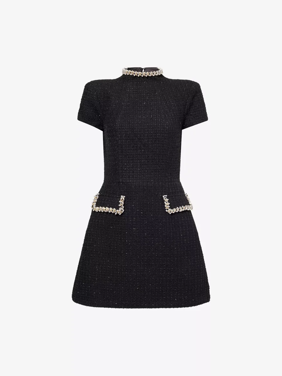 Nadine Merabi Black Tweed Simone Round-Neck Knitted Mini Dress - Imagen 2