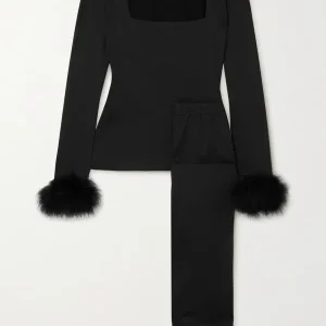 Sleeper The Weekend Chic Black Feather-Trim Pyjama Set