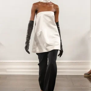 Maximilian Davis Bridal White Duchesse Sash Scarf Neck Strapless Satin Mini Dress