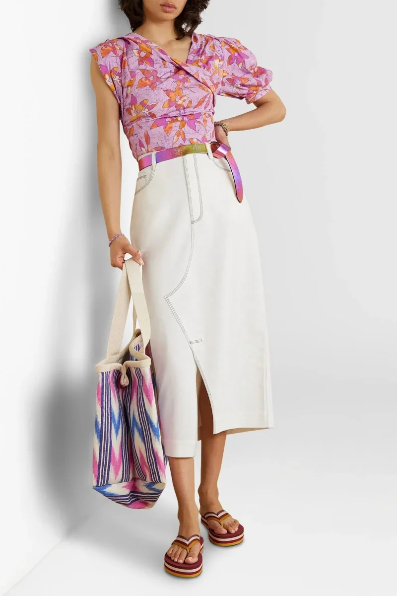Isabel Marant Madinea Asymmetric Floral-Print Crepe Pink Top - Imagen 2