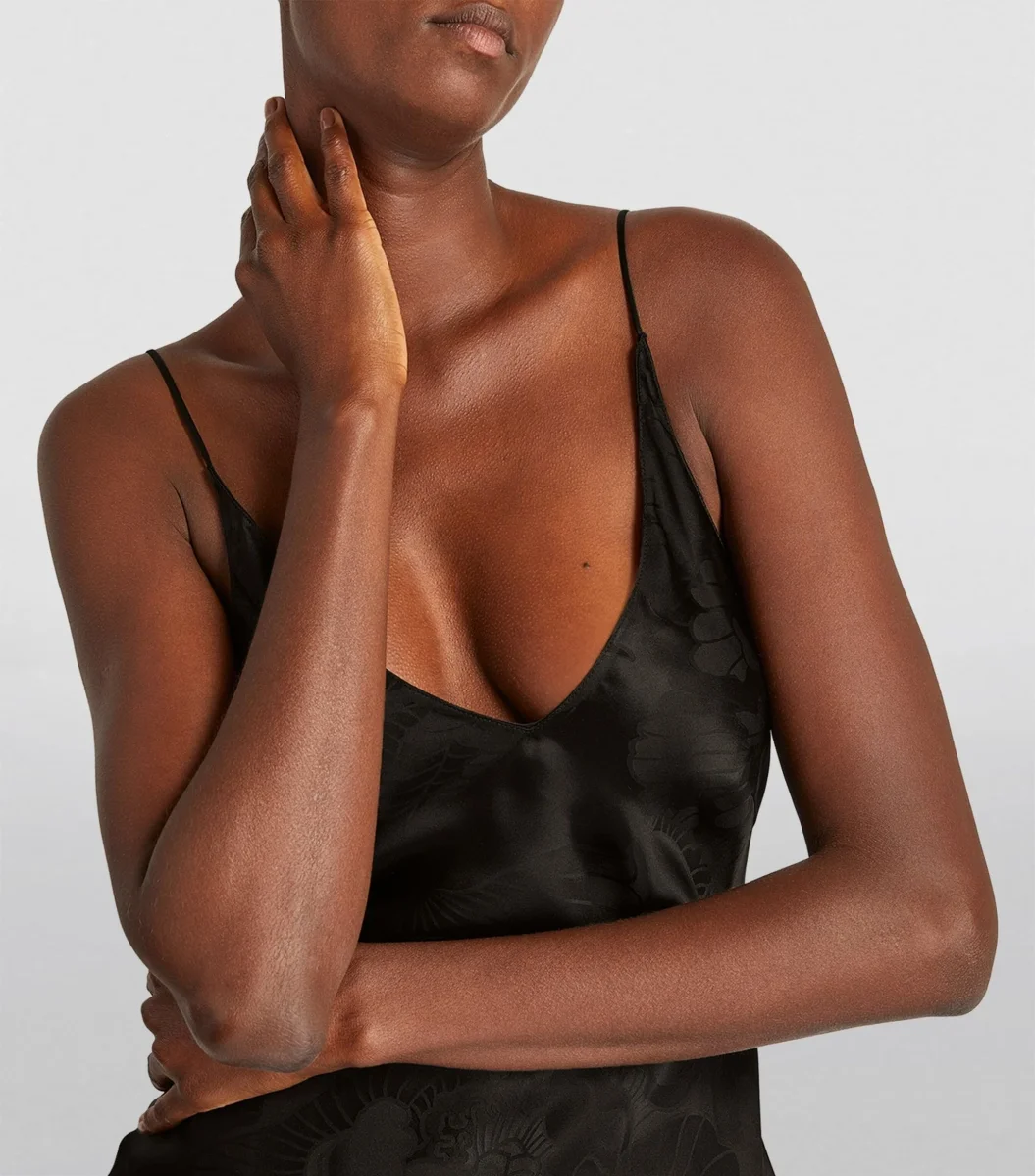 CARINE GILSON Silk Jacquard Print Midi Slip Black Dress - Imagen 6