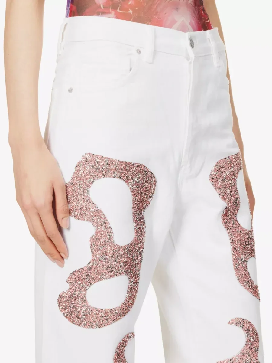 GERMANIER Patch Stone Embellished Straight-Leg Mid-Rise Upcycled-Denim Jeans - Imagen 5