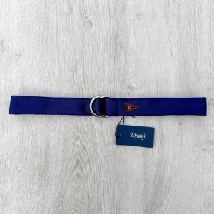 Drake's Navy Blue Belt With Embroidered Pennant Motif