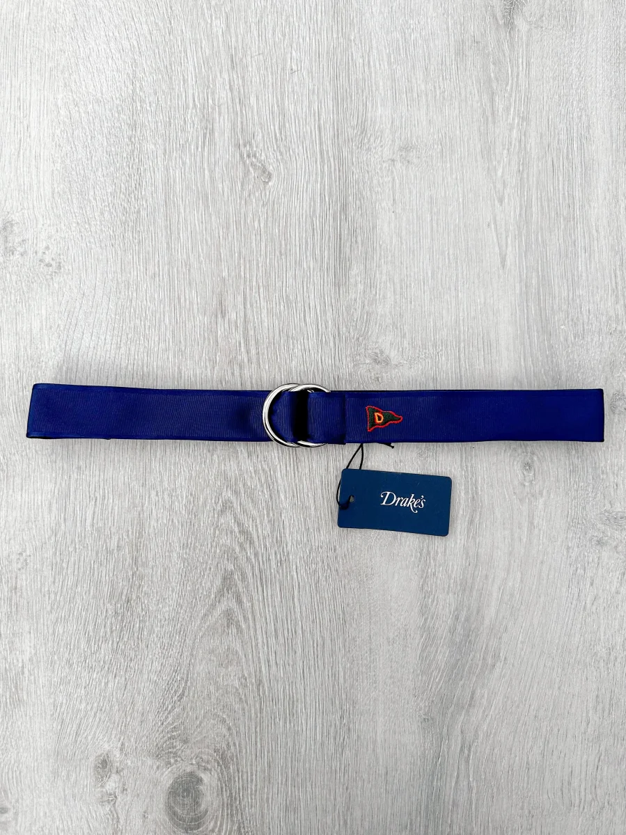 Drake's Navy Blue Belt With Embroidered Pennant Motif - Imagen 2