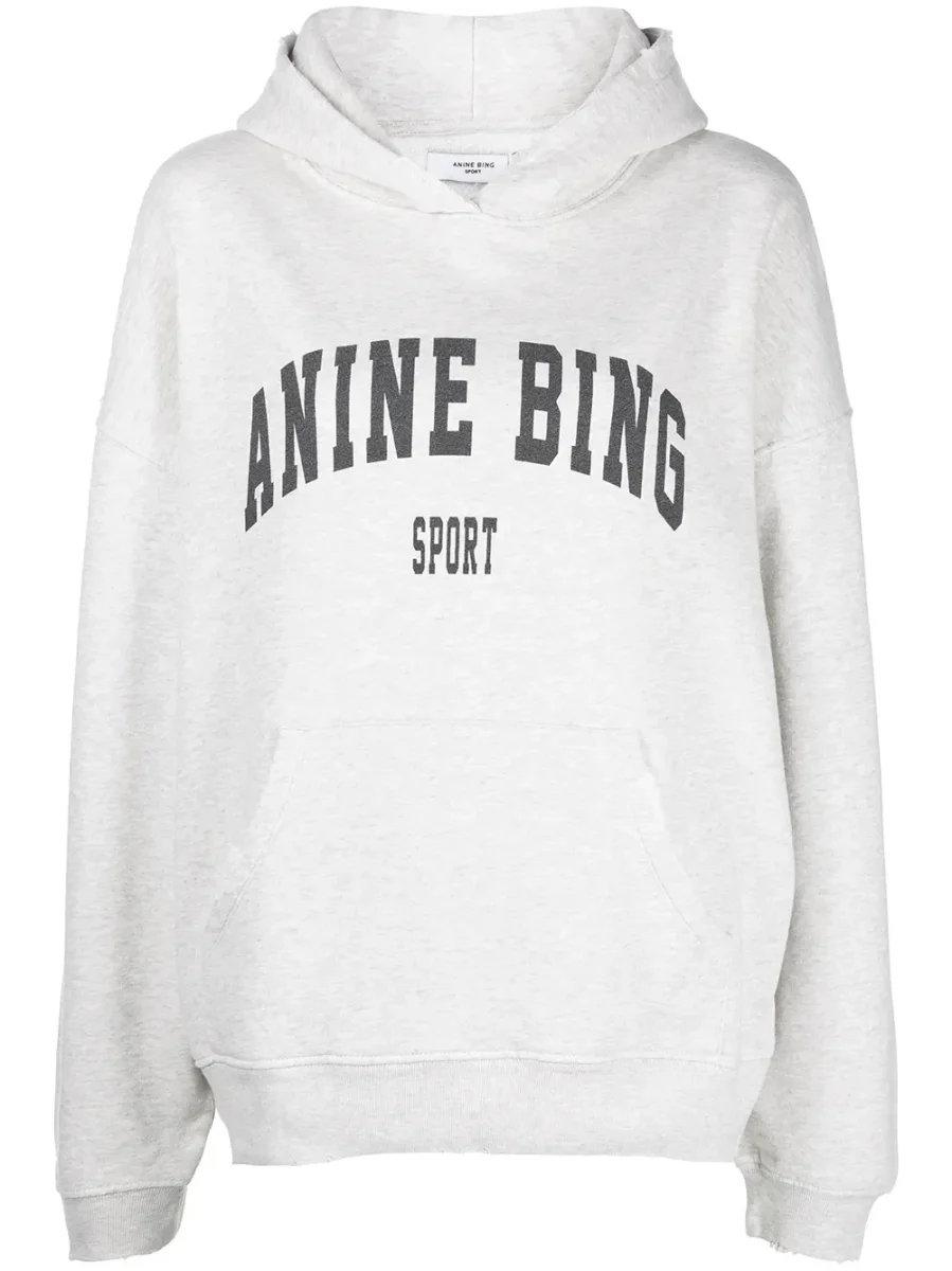 Anine Bing Spellout Logo Grey Melange Harvey Hoodie - Imagen 2