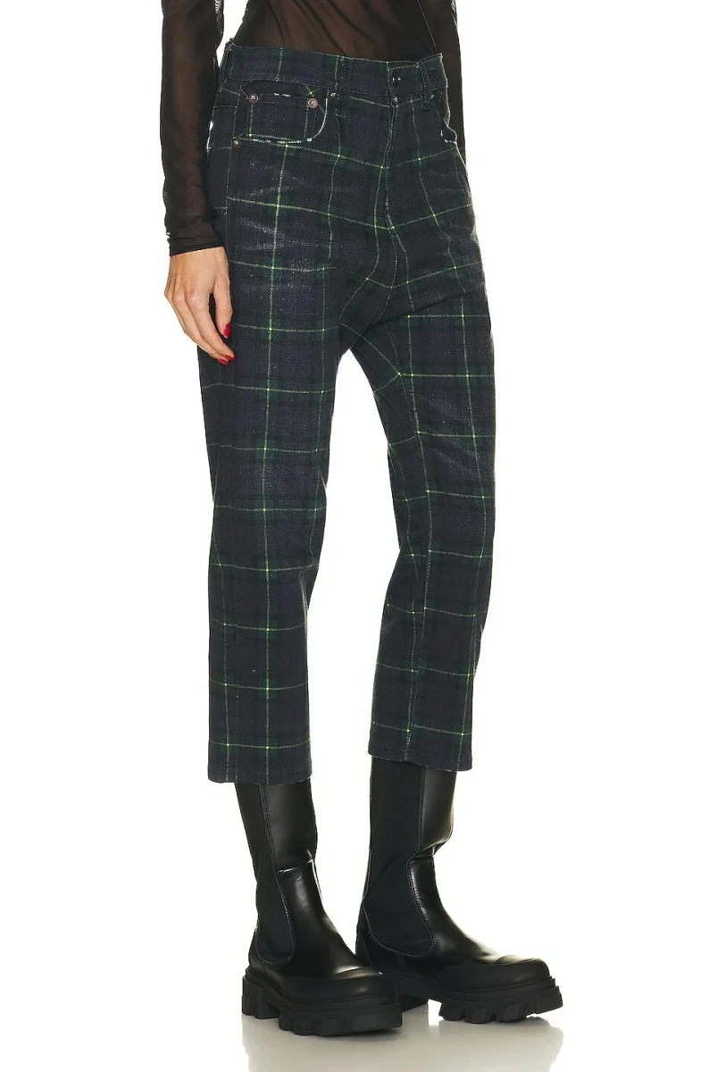 R13 Womens Lisa Baggy Tailored Drop Tartan Green Navy Pants Trousers - Imagen 5