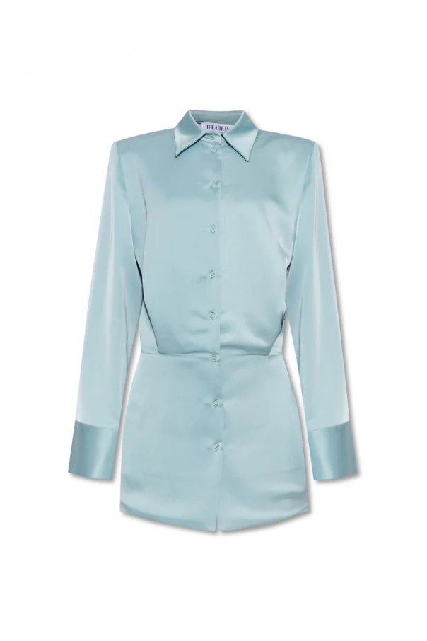The Attico Sylvie Turquoise Satin Shirt Mini Dress - Imagen 3