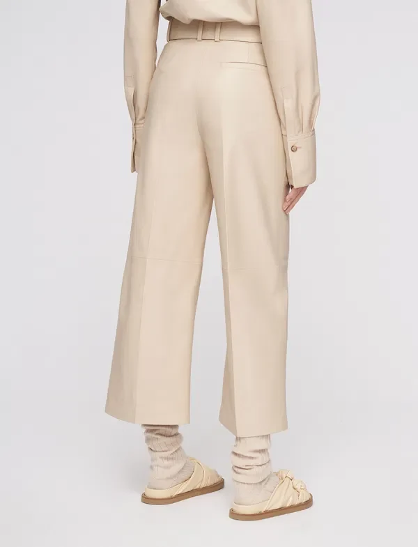 Joseph Nappa Leather Chai Taja High Waist Belted Wide Leg Crop Trousers - Imagen 8