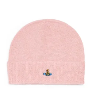 Vivienne Westwood Pink Fluffy Orb Logo Alpaca Wool Blend Beanie Hat