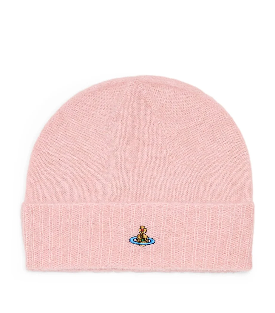 Vivienne Westwood Pink Fluffy Orb Logo Alpaca Wool Blend Beanie Hat