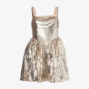 Self-Portrait x Disney Gold Sequin Pearl Detail Mini Dress
