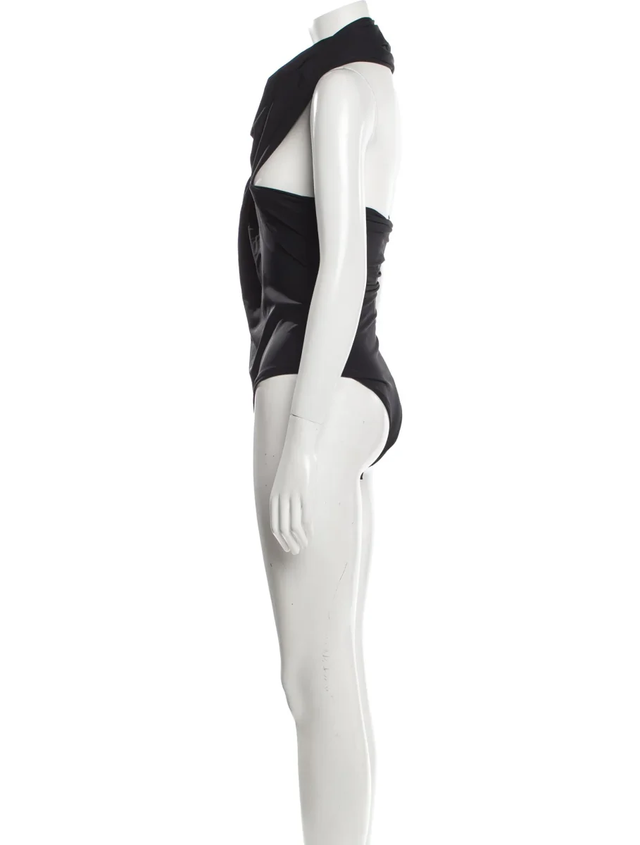 MAXIMILIAN DAVIS Black Disco Draped Sleeveless Bodysuit - Imagen 5