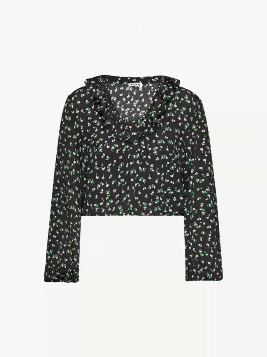Rixo London Kym Floral Woven Ruffle Neck Long Sleeve Blouse Top - Imagen 3
