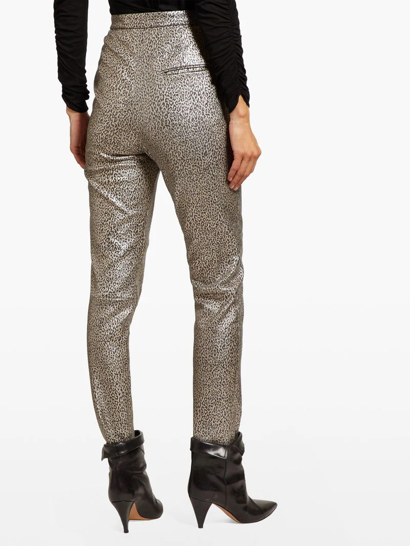 Isabel Marant Leopard Print Etienne Metallic Skinny Lambskin Leather Trousers - Imagen 8