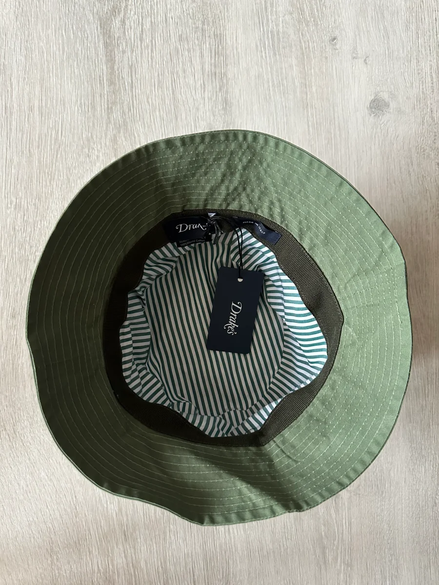 Drake's Green Waxed Cotton Bucket Hat - Imagen 5