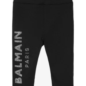 Balmain Baby Girl's Diamante Side Logo Black Leggings