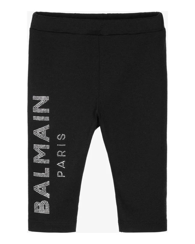 Balmain Baby Girl's Diamante Side Logo Black Leggings