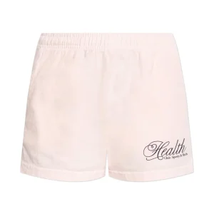 Sporty & Rich Pink Health Club Script Print Disco Shorts