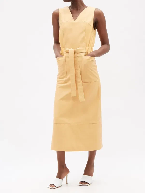 RAEY Tie-Waist Leather Tunic Yellow Dress - Imagen 3