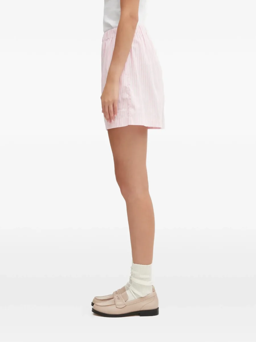 Sporty & Rich x Hotel Eden Roc Pink Striped Cotton Poplin Embroidered Boxer Style Shorts - Imagen 5