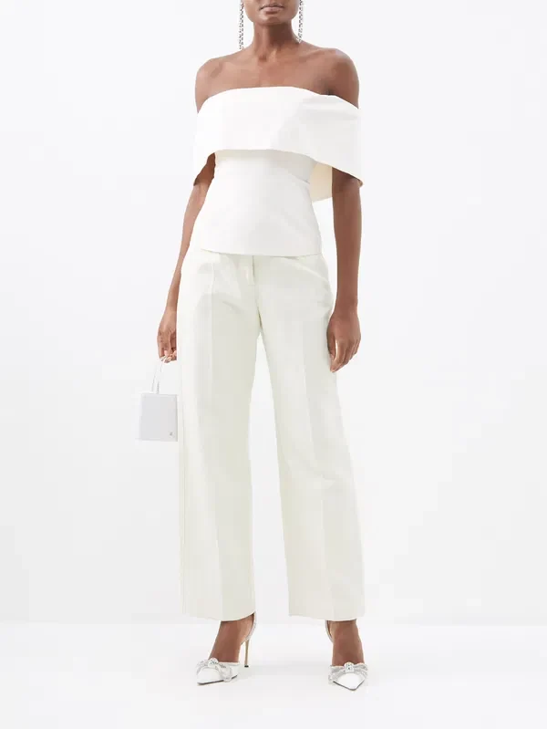 STAUD Giselle Off-The-Shoulder Ivory White Crepe Top - Imagen 3