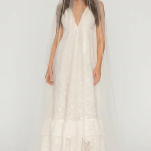LoveShackFancy Bridal White Romantic Large Bow Back Devyn Wedding Dress