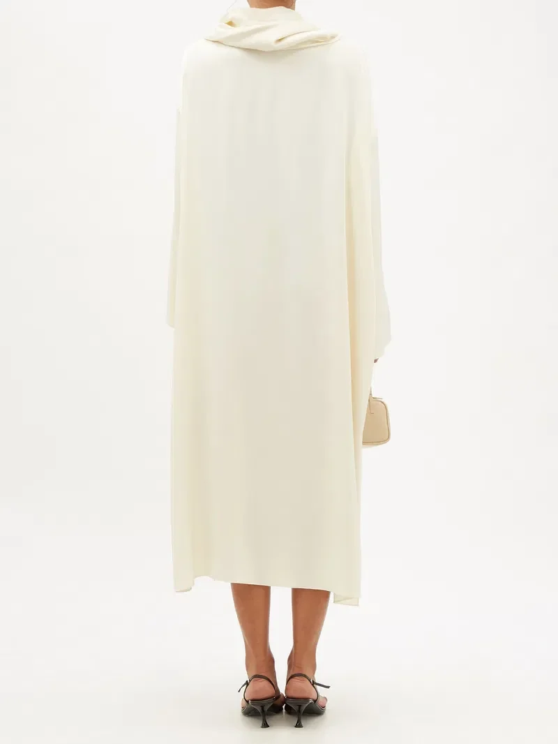 The Row Ivory Cowl Neck Silk Twill Long Sleeve Santia Dress - Imagen 6
