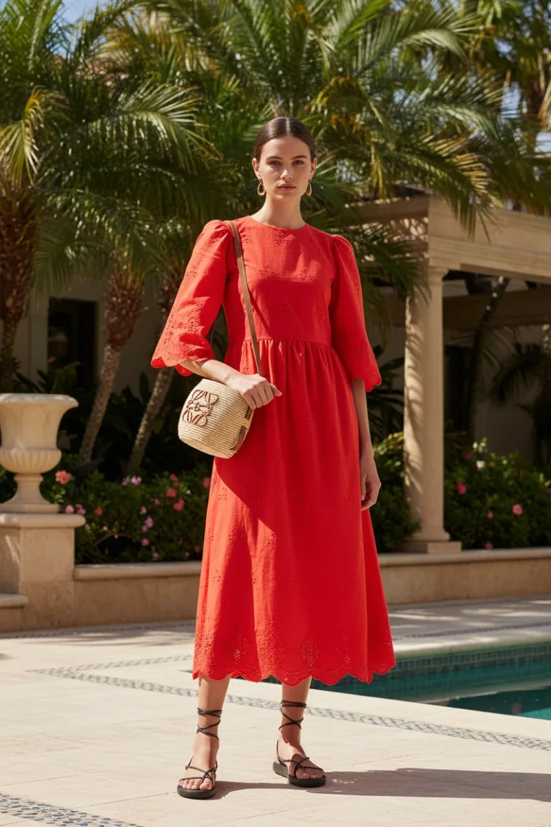 Borgo De Nor Red Carla Broderie Anglaise Cotton Maxi Dress - Imagen 2
