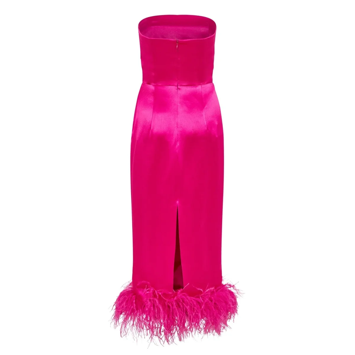 16Arlington Fuchsia Pink Himawari Feather Trim Satin Strapless Mini Dress - Imagen 4